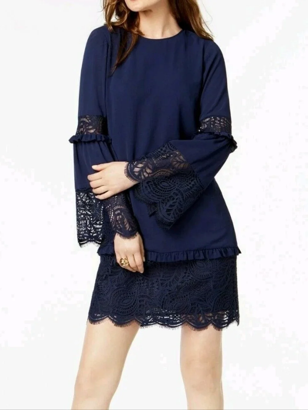 Micheal Kors Women's Navy Lace-Trim Shift Dress Size Small (Free Shipping 🚚✨️)